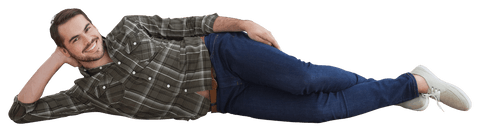 Happy Man Relaxing in Casual Attire on Transparent Background