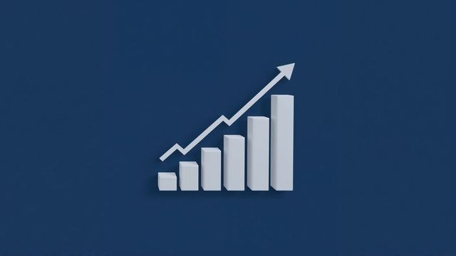 3d white bar chart on deep blue background showing growth