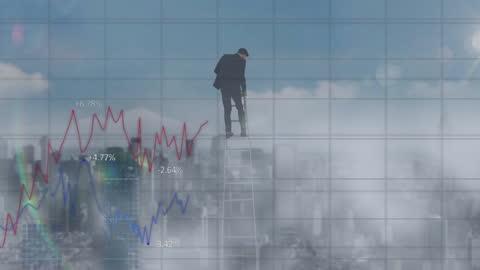 Businessman Analyzing Financial Graphs Amid City Skyline