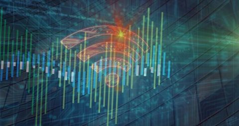 Glowing wifi icon in futuristic digital interface