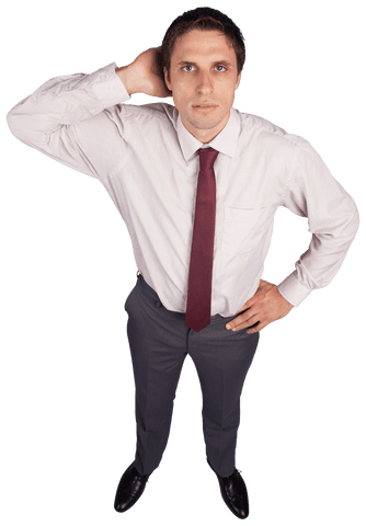 Businessman in thought scratching head on transparent background
