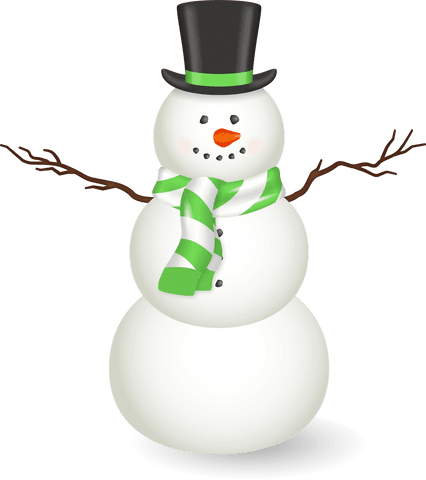 Transparent Snowman with Top Hat and Green Scarf Illustration