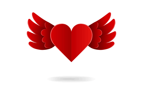 Digital illustration features vibrant red heart with open wings on transparent background, creating striking visual of love and romance. Useful for Valentine's Day designs, romantic event invitations, greeting cards, and love-themed web graphics.