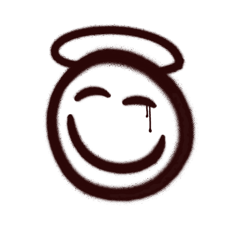 Transparent Halo Smiley Face with Tear Icon Drawn Style