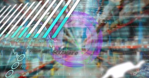 Stock Market Data Overlays Dynamic Warehouse Business Environment