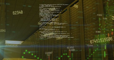Abstract Digital Coding Over Server Room with Charts - Download Free Stock Images Pikwizard.com