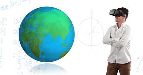 Man using vr headset for virtual exploration of digital globe