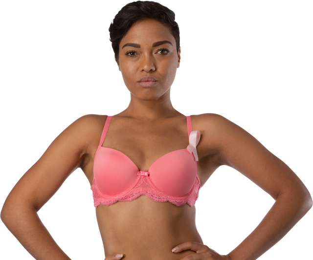 Confident Woman Wearing Pink Bra with Breast Cancer Awareness Ribbon, Transparent Background - Download Free Stock Videos Pikwizard.com