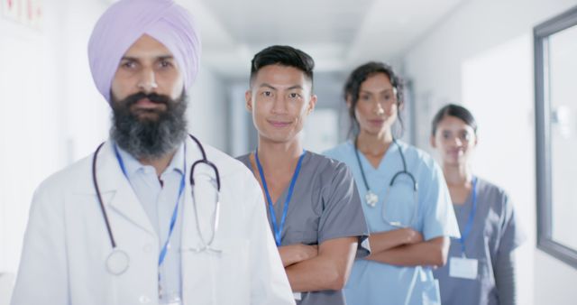 Diverse Team of Healthcare Professionals in Hospital Corridor - Download Free Stock Images Pikwizard.com