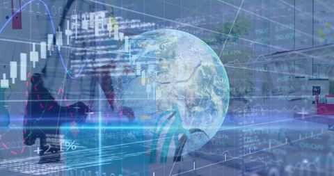 Digital World Concept with Data Overlay on Businessman in Office - Download Free Stock Images Pikwizard.com