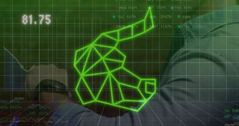 Neon Bull Overlay with Business Handshake Sealing Stock Market Deal and Ticker