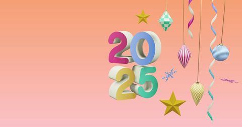Colorful 2025 Design with Festive Decorations on Pink Background