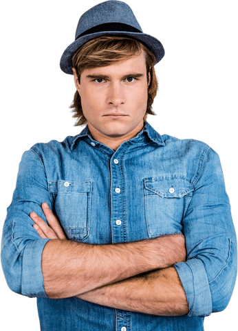 Transparent Hipster with Crossed Arms Expressing Anger