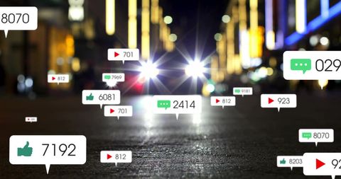 Social Media Data Analytics Over Cityscape at Night