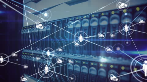 Conceptual Network Connections Overlaying Server Room