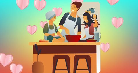 Family Cooking Together with Love and Happiness