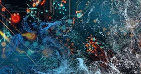 Futuristic Technology Skyline with Pulsing Digital Connections