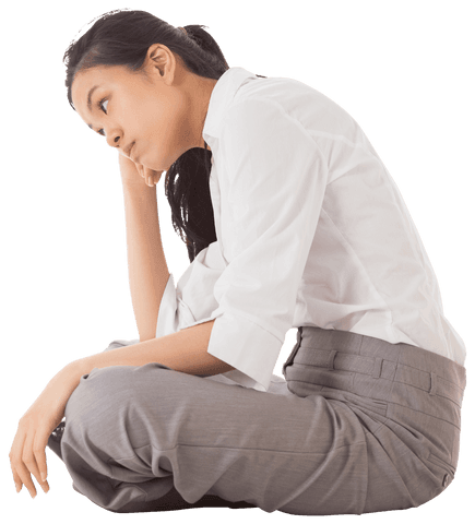 Thoughtful Businesswoman Sitting Transparent Background