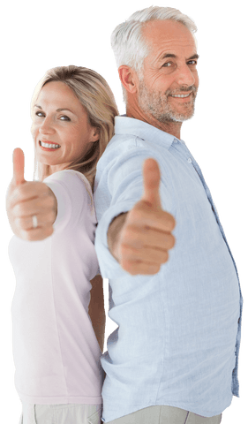 Happy Elderly Couple Giving Thumbs Up with Transparent Smile