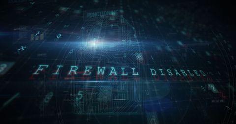 Digital breach concept with firewall disabled interface