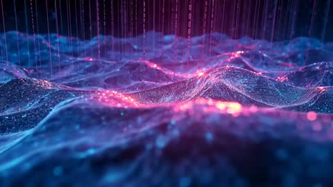 Flowing Digital Art Forming Between Streams of Glowing Particle Wavelengths