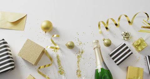 Festive New Year's Eve Champagne and Decorations