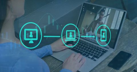 Digital network concept with video conferencing on laptop