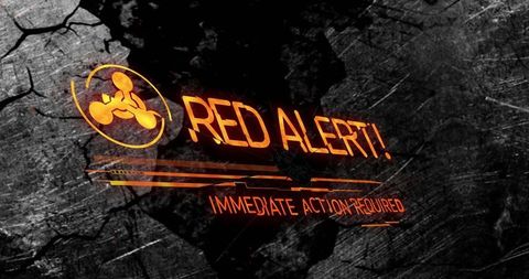 Red alert emergency message on dark cracked background