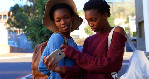 Cheerful Twin Sisters Taking Selfie Outdoors City Background - Download Free Stock Images Pikwizard.com