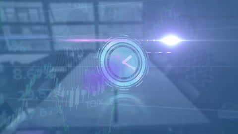 Futuristic Animation with Digital Clock Overlay on World Map