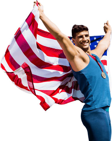 Transparent Image of Joyful Medallist Holding American Flag