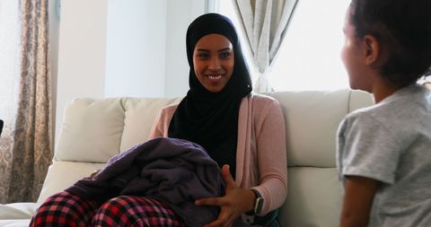 Muslim Mother and Daughter Bonding at Home