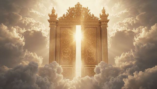 Ornate Golden Gates Delicately Suspended Amongst Heavenly Clouds
