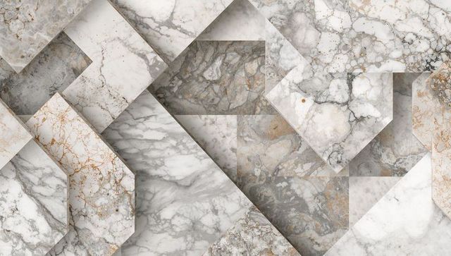 Geometric layered marble tiles copper veins creating 3d stepped luxury stone wall panels