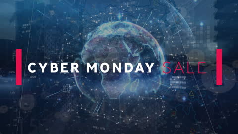 Cyber Monday Sale Animation with Digital Globe Overlay