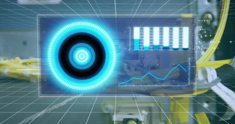 Digital Interface with Data Processing Graphics on Futuristic Background