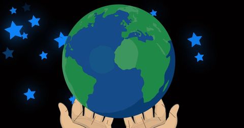 Hands Holding Green Earth with Blue Stars on Black Background - Download Free Stock Images Pikwizard.com