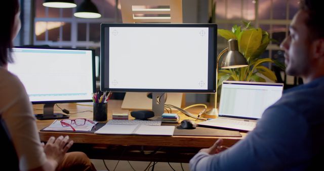 Business Team Collaborating in Modern Office with Multiple Screens - Download Free Stock Images Pikwizard.com