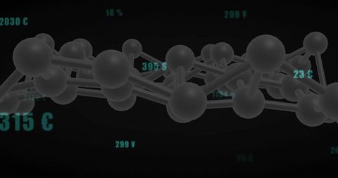 Molecular Network with Floating Currency Symbols for Digital Finance and Data Visualization