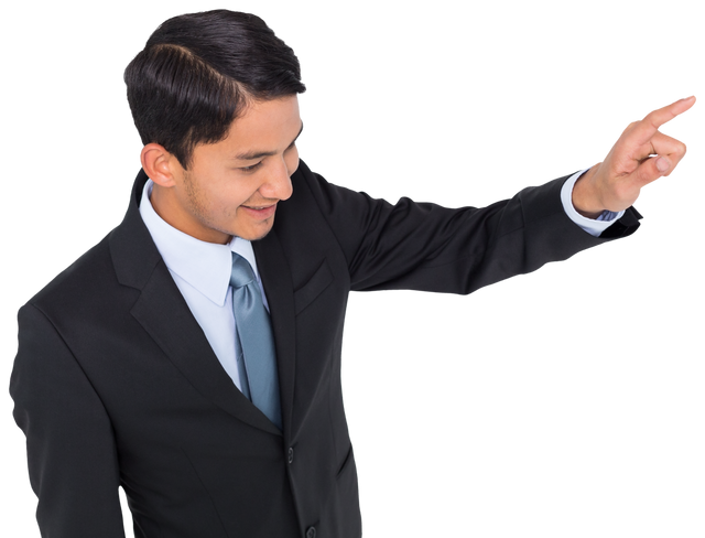 Joyful Biracial Businessman Pointing on Transparent Background - Download Free Stock Videos Pikwizard.com