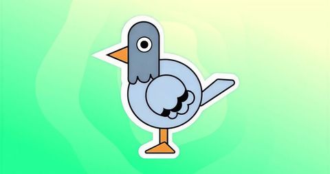Playful Cartoon Pigeon Sticker Illustration with Gradient Background