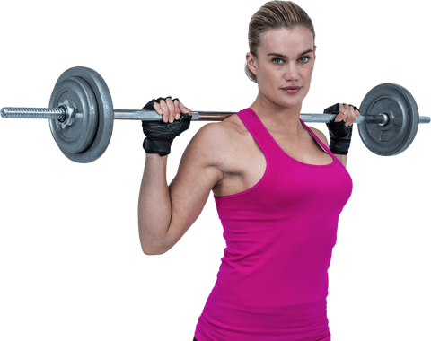 Caucasian woman lifting barbells on transparent background