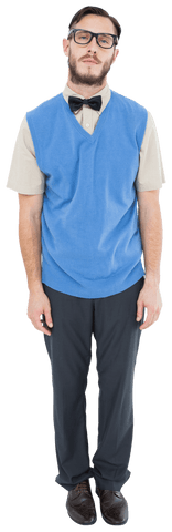 transparent image of nerdy hipster in blue sweater vest and bow tie - Download Free Stock Videos Pikwizard.com