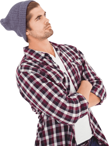 Casual Young Man in Beanie Looking Up on Transparent Background - Download Free Stock Videos Pikwizard.com