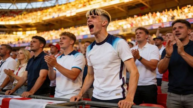 Young fan shouting and gripping barrier amid ecstatic stadium crowd during matchday