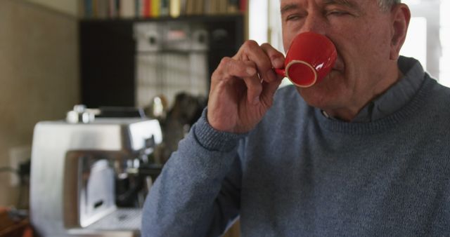 Senior Man Enjoying Espresso at Home - Download Free Stock Images Pikwizard.com