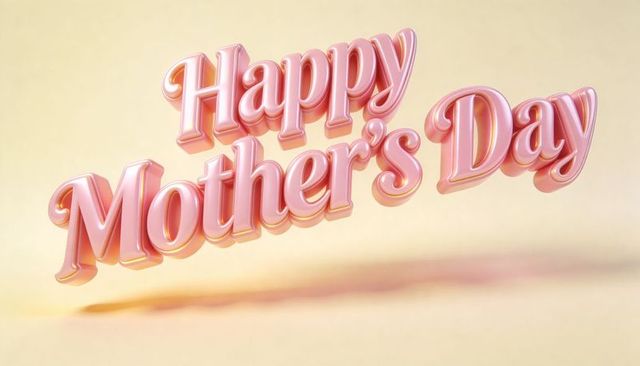 Happy mother's day glossy 3d pink typography floating on soft pastel gradient background