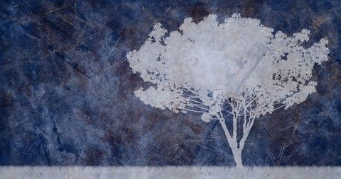 Abstract tree silhouette against distressed blue texture