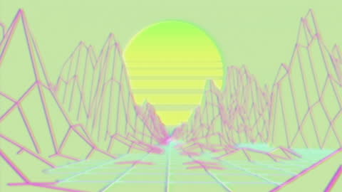 Abstract Digital Landscape with Neon Mountains