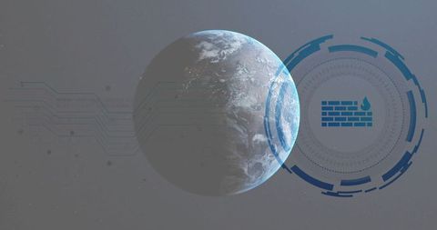 Protecting Earth: Digital Globe Displaying Firewall HUD and Cybersecurity Interface